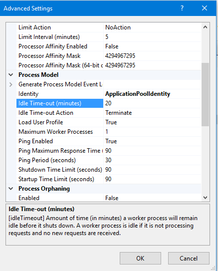 application pool advanced settings